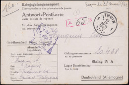 Kriegsgefangenenpost Stalag IV A 29 Antwort-Postkarte THUIN 13.4.42 - Feldpost 2a Guerra Mondiale