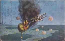 AK Deutsche Fliegerkarten - Explosion Franz. Fessel-Ballon, Feldpost 27.8.16 - Sonstige & Ohne Zuordnung