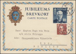 Postkarte P 59 Geburtstag 10 Öre Mit Zusatzfr., GÄVLE 18.6.1938 Nach Finnland - Postal Stationery