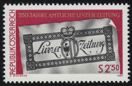 1657 350 Jahre Amtliche Linzer Zeitung, Titelblatt 1816, 2.50 S, Postfrisch ** - Ungebraucht