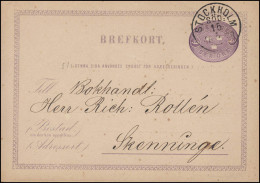 Postkarte P 1D BREFKORT 6 Öre, STOCKHOLM SÖD 15.2.1878 Nach Skenninge - Postal Stationery