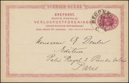 Postkarte P 20 SVERIGE-SUEDE 10 Öre, STOCKHOLM 24.12.1891 Nach Paris - Ganzsachen