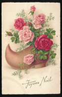 CPSM Dentelée 9 X 14 Fantaisies SABOT (76)  "Joyeux Noël"  Roses Trèfle à Quatre Feuilles - Autres & Non Classés