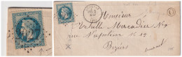 LETTRE. 5 MAI 1869. N° 29 (variété). LEZIGNAN. AUDE. GC 2027. BOITE RURALE O = FABRESAU. POUR BEZIERS - 1849-1876: Klassik