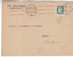 Norvège - Devant De Lettre De 1913 - Oblit Kristiansand - Exp Vers Gent - Cachet Du Facteur - - Cartas & Documentos