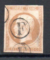 N° 13 - 10 Centimes Bistre Oblitéré CACHET DE FACTEUR F - 1853-1860 Napoleon III