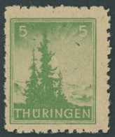 THÜRINGEN 94AYbz2 **, 1945, 5 Pf. Dkl`smaragdgrün, Spargummierung, Dickes Papier, Fallende Papierstreifung, Pracht, RRR! - Altri & Non Classificati