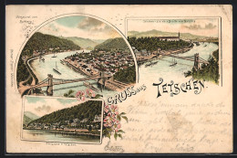 Lithographie Tetschen-Bodenbach / Decin, Panorama  - Tschechische Republik