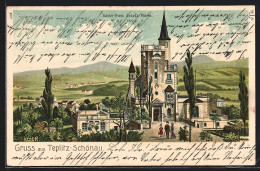 Lithographie Teplitz Schönau / Teplice, Kaiser Franz Josefs-Warte  - Tschechische Republik