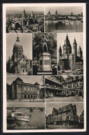 AK Mainz, Panorama Vom Rechten Rheinufer, Christuskirche, Gutenberg-Denkmal, Theater Dom Und Altstadt  - Teatro