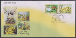 Inde India 2009 FDC Children's Day, Drawing, Art, Child, Tiger, Deer, Wildlife, First Day Cover - Other & Unclassified