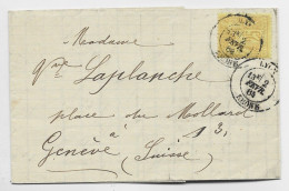 SAGE 25C BISTRE SEUL LETTRE COVER LYON 2 FEVR 1884 RHONE POUR GENEVE SUISSE - 1877-1920: Semi-Moderne