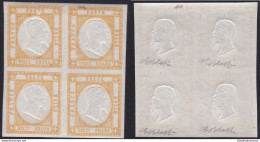 1861 PROVINCE NAPOLETANE, N° 22e 10 Grana Giallo Arancio MNH/** QUARTINA - Naples