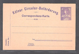 Privatpost, Kölner Circular, Correspondenkarte 1 Pf.,  Ungebraucht. - Private & Lokale Post