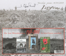 Belgique 2008 FDS Signée 1ère Guerre Mondiale Coquelicot Belgium End World War WW I Signed Card Lest We Forget Red Poppy - Emissioni Congiunte