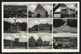 AK Flensburg, Nordertor, Schloss Glücksburg, Reichsbahnhof, Deutsches Haus  - Glücksburg