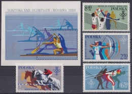 F-EX50091 POLAND MNH 1980 SPORT OLYMPIC GAMES ARCHERY SKII EQUESTRIAN BASKET.  - Zomer 1980: Moskou