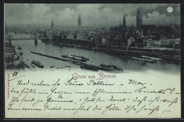 Mondschein-AK Bremen, Panorama An Der Weser  - Bremen