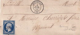 LETTRE. 1 JUIL 1856. N° 14. DOCELLES. VOSGES. PC 1106. BOITE RURALE D = FONTENAY. POUR LUNEVILLE - 1849-1876: Klassik