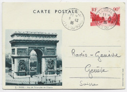 FRANCE ENTIER 90C ROUGE PARIS ARC DE TRIOMPHE DE L'ETOILE CP LAMBALLE 9.12.1935 POUR SUISSE AU TARIF - 1921-1960: Modern Period