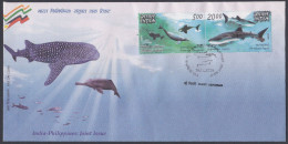 Inde India 2009 FDC Joint Issue With Philippines, Gangetic Dolphin, White Shark, Fish, Marine Life, First Day Cover - Altri & Non Classificati