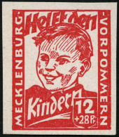 MECKLENBURG-VORPOMMERN 28bU **, 1945, 12 Pf. Dkl`rosa Kinderhilfe, Ungezähnt, Deutlicher Abklatsch, Pracht, Gepr. Kramp, - Sonstige & Ohne Zuordnung