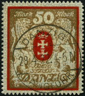 FREIE STADT DANZIG 100Xa O, 1922, 50 M. Rot/gold, Wz. X, Pracht, Mi. 140.- - Afgestempeld