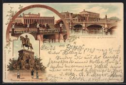 Lithographie Berlin, Museum Und Schlossbrücke, Denkmal Friedrich Wilhelm III.  - Mitte