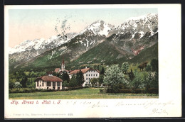 AK Hall In Tirol, Heilig Kreuz, Gesamtansicht Mit Gebirgswand  - Sonstige & Ohne Zuordnung