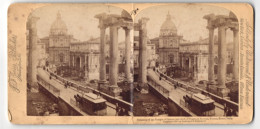 Stereo-Foto J. F. Jarvis, Washington, Ansicht Rome, Colums Of The TEmple Of Saturn, Forum, Pferdebahn  - Stereoscopio