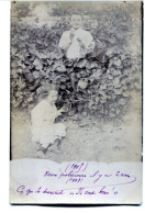 Carte Photo D'une Petite Fille élégante Avec Un Jeune Garcon Mangeant Du Raison Dans Les Vigne En 1905 - Personnes Anonymes