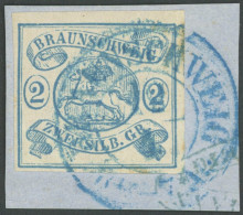 BRAUNSCHWEIG 2 BrfStk, 1852, 2 Sgr. Lebhaftpreußischblau, Blauer K2 BRAUNSCHWEIG, Prachtbriefstück, Gepr. Pfenninger, Mi - Braunschweig