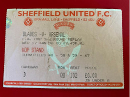 Football Ticket Billet Jegy Biglietto Eintrittskarte Sheffield United - Arsenal FC 17/01/1996 FA Cup - Biglietti D'ingresso