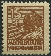 MECKLENBURG-VORPOMMERN 37yd **, 1946, 15 Pf. Mittelsiena, Graues Papier, Pracht, Gepr. Thom, Mi. 80.- - Other & Unclassified