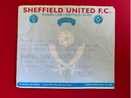 Football Ticket Billet Jegy Biglietto Eintrittskarte Sheffield United - Bolton Wand. 16/01/1999 - Eintrittskarten