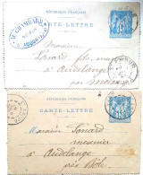 2 CARTES LETTRE SAGE 1898 Postées Jura - Cartes-lettres