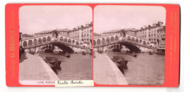 Stereo-Foto G. Brogi, Firenze, Ansicht Venezia, Rialto Brücke, Gondelkahn  - Stereoscopio