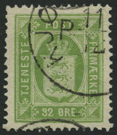 DIENSTMARKEN D 7 O, 1881, 32 Ø Gelbgrün (Facit TJ 9b), Pracht, Facit 550.- Skr. - Altri & Non Classificati
