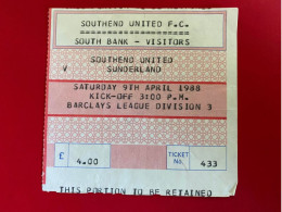 Football Ticket Billet Jegy Biglietto Eintrittskarte Southend United - FC Sunderland 09/04/1988 - Toegangskaarten