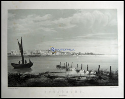 NYKÖBING (Nykjöbing Paa Falster), Gesamtansicht Vom Wasser Aus Gesehen Mit Segelschiffen Im Vordergrund, Lithographie Mi - Litografia