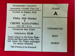 Football Ticket Billet Jegy Biglietto Eintrittskarte Stockport County - Crewe Alexandra 16/10/???? - Biglietti D'ingresso