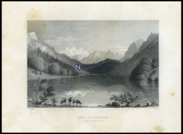 Der LUNGERNSEE (KANTON UNTERWALDEN), Stockfleckig, Stahlstich Von Bartlett/ Wallis, 1836 - Lithografieën