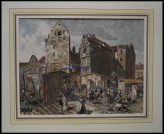 HAMBURG-ALTONA: Markt In Altona, Kolorierter Holzstich Um 1880 - Stiche & Gravuren