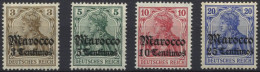 DP IN MAROKKO 34-37a *, 1906/7, 3 C. Auf 3 Pf. - 25 C. Auf 20 Pf., Mit Wz., Falzreste, 4 Prachtwerte, Mi. 53.- - Marruecos (oficinas)