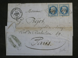 DN16  FRANCE  LETTRE RR 1866  PETIT BUREAU BOUXVILLERS PARIS  + PAIRE DE N°29 + AFF. INTERESSANT +++ - 1849-1876: Periodo Clásico