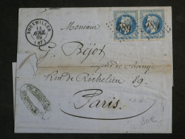 DN16  FRANCE  LETTRE RR 1866  PETIT BUREAU BOUXVILLERS PARIS  + PAIRE DE N°29 + AFF. INTERESSANT +++ - 1849-1876: Période Classique