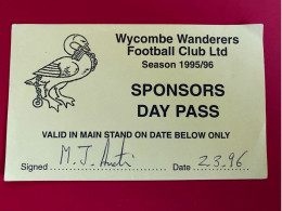 Football Ticket Billet Jegy Biglietto Eintrittskarte Wycombe Wanderers - Game From 02/03/1996 - Tickets - Vouchers