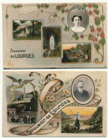 LOURDES - 2 Cartes Souvenirs, Photos Personnelles Glissées En Médaillon - Lourdes