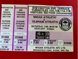 Football Ticket Billet Jegy Biglietto Eintrittskarte Wigan Athletic - Oldham Athletic 14/03/1998 - Biglietti D'ingresso