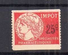 !!! FISCAUX, SPECIALITES PHARMACEUTIQUES TIMBRE ISSU DE ROULETTE NEUF SANS GOMME - Timbres